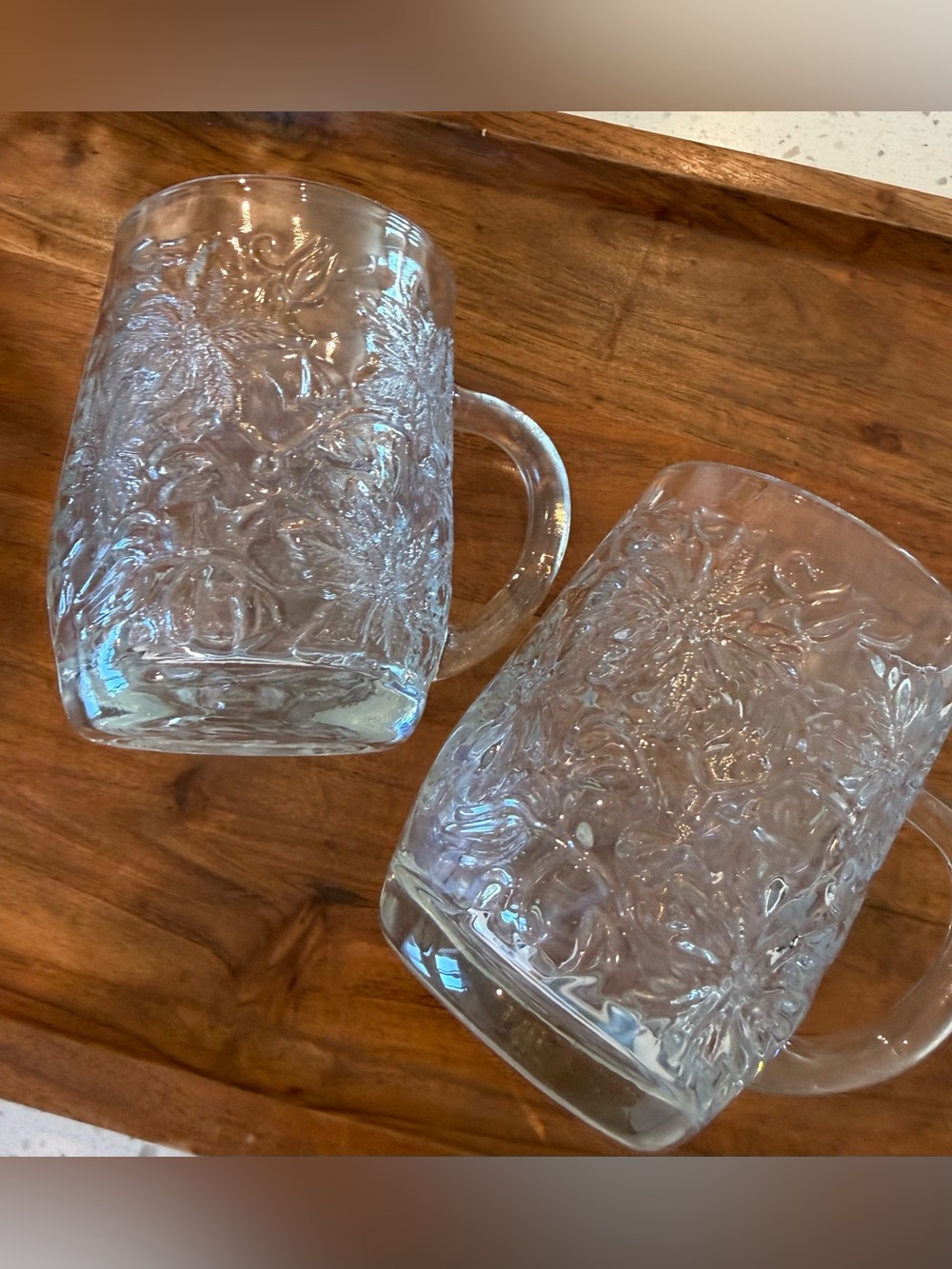 2 Princess House Fantasia Poinsettia Crystal Glass Coffee Mugs Set kitchen